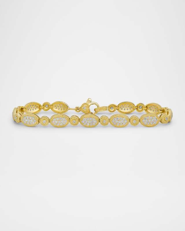 18K Gold Oval Link Bracelet with G-VS Diamonds